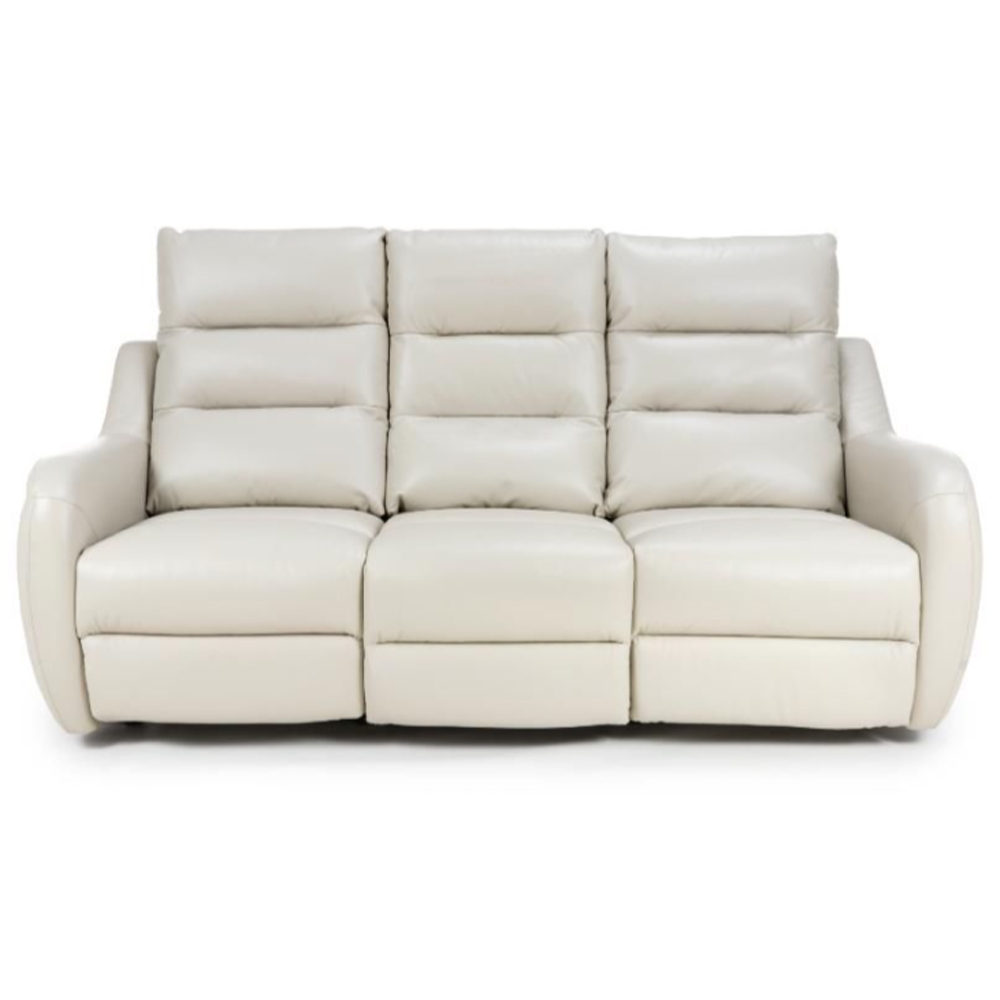 Arcata Faux Leather Electric Recliner 3 Seater Sofa In Chalk