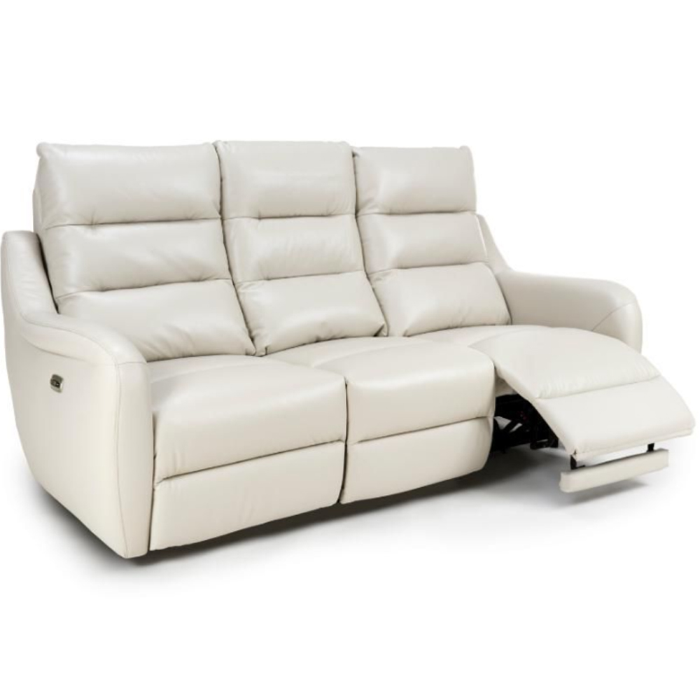 Arcata Faux Leather Electric Recliner 3 Seater Sofa In Chalk