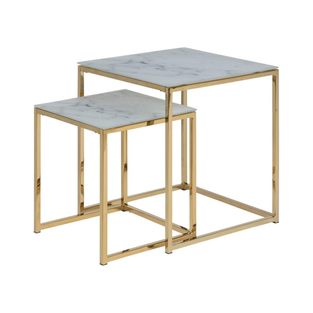 Arcata Glass Nest Of 2 Tables In White Marble Effect