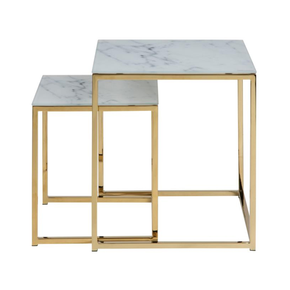 Arcata Glass Nest Of 2 Tables In White Marble Effect