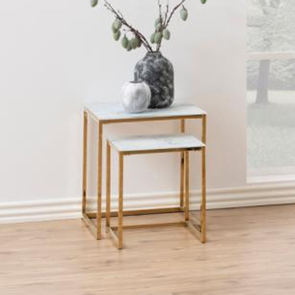 Arcata Glass Nest Of 2 Tables In White Marble Effect