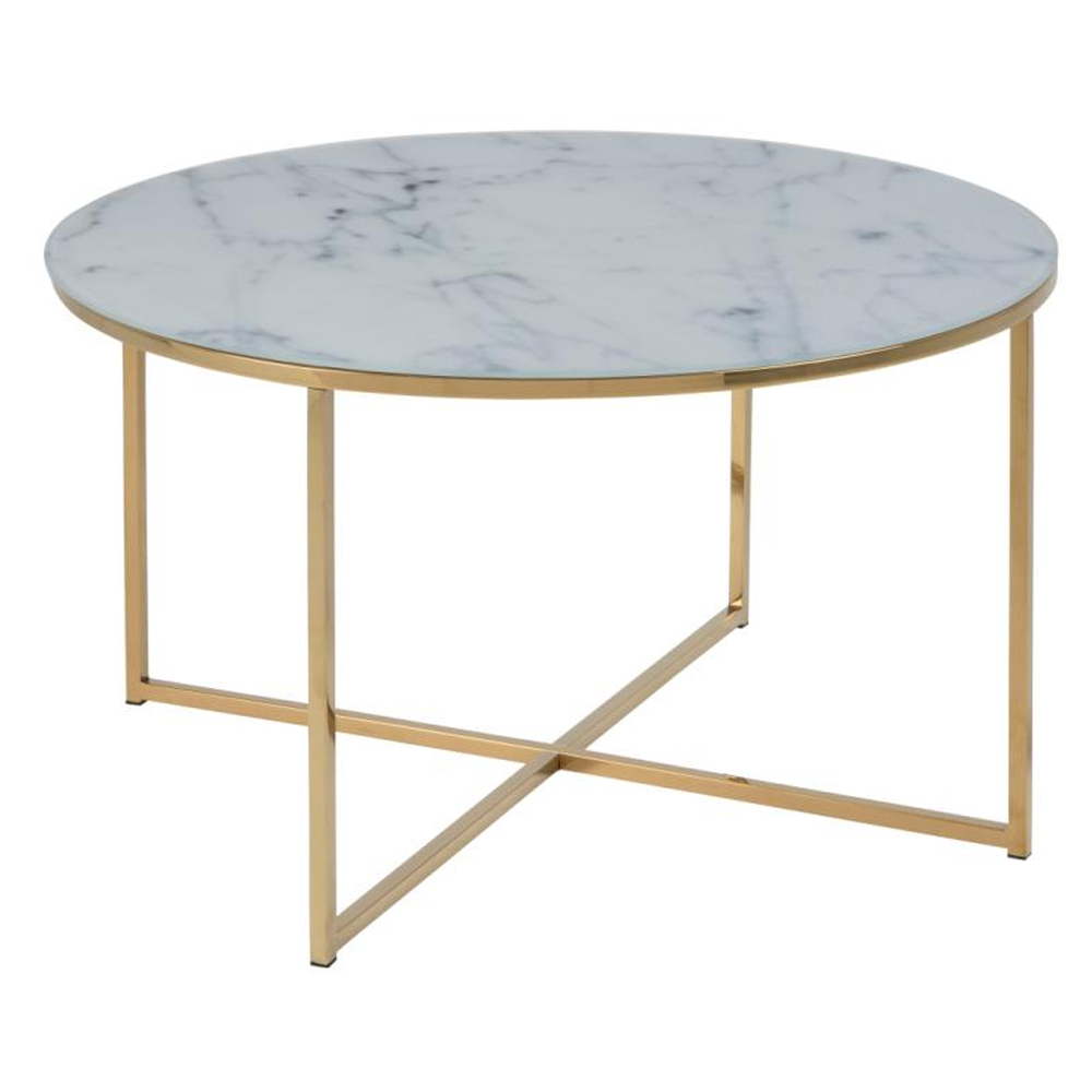 Arcata Glass Round Coffee Table In White Marble Effect