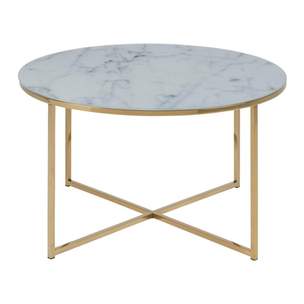 Arcata Glass Round Coffee Table In White Marble Effect