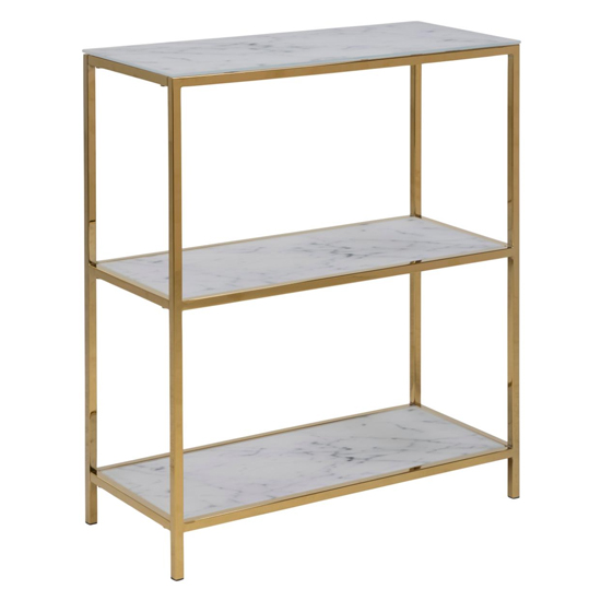 Read more about Arcata marble effect glass 2 shelves bookcase in white