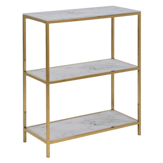 Arcata Marble Effect Glass 2 Shelves Bookcase In White Furniture in