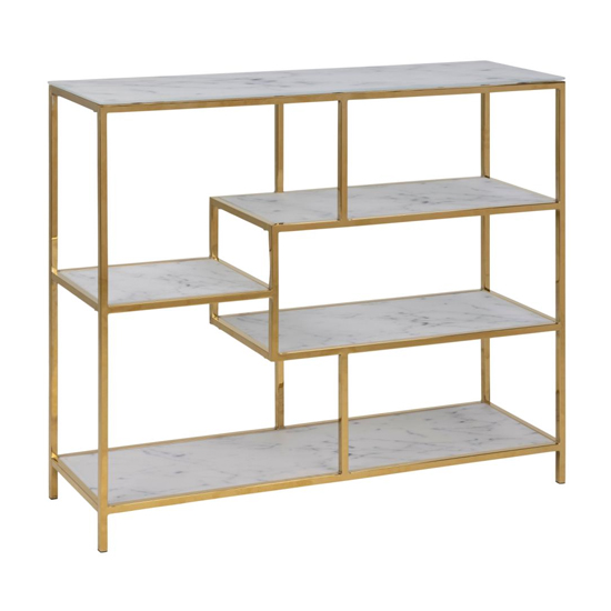 Read more about Arcata marble effect glass 4 shelves bookcase in white