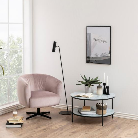 Arcata Marble Effect Glass Coffee Table In White With Black Legs