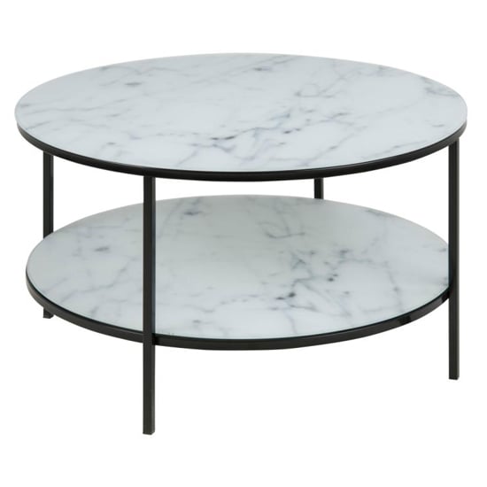 Read more about Arcata marble effect glass coffee table in white with black legs