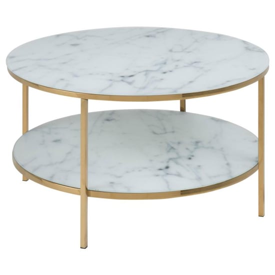 Read more about Arcata marble effect glass coffee table in white with gold legs