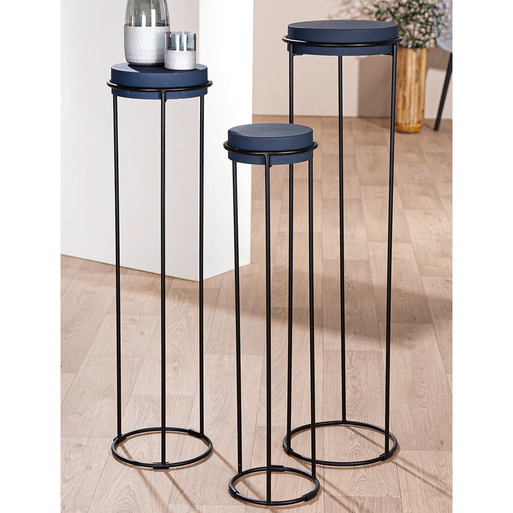 Arcata Metal Set Of 3 Decorative Pillar In Midnight Blue
