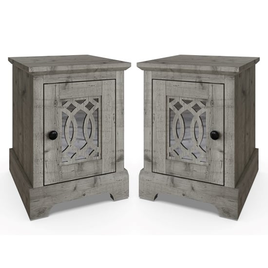 Arcata Mexican Grey Mirrored Bedside Cabinets In Pair