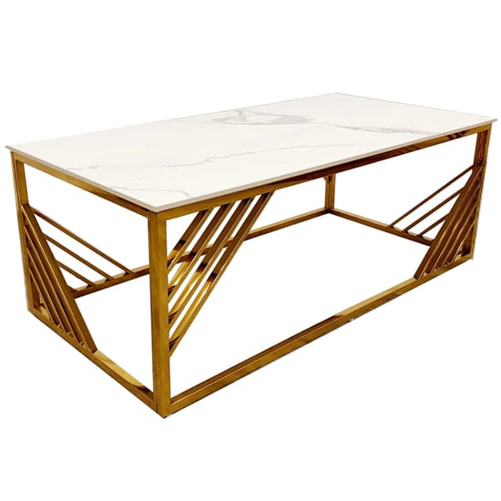 Photo of Arcata polar white sintered top coffee table with gold frame