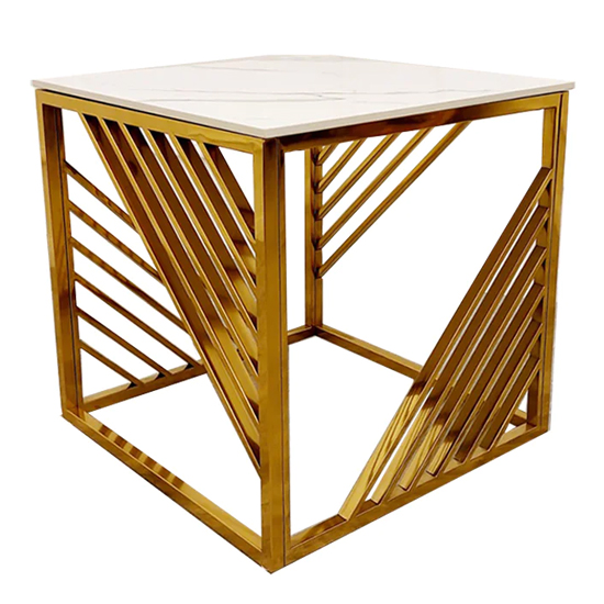 Product photograph of Arcata Polar White Sintered Top Lamp Table With Gold Frame from Furniture in Fashion