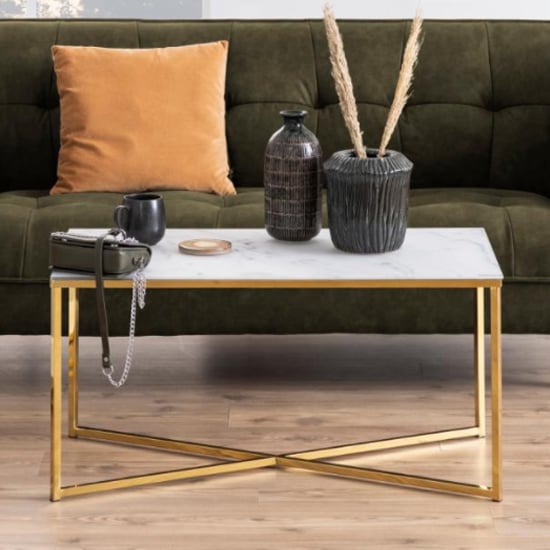 Read more about Arcata rectangular marble effect glass coffee table in white