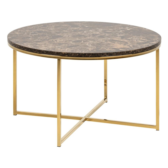 Product photograph of Arcata Round Marble Effect Glass Coffee Table In Matt Brown from Furniture in Fashion