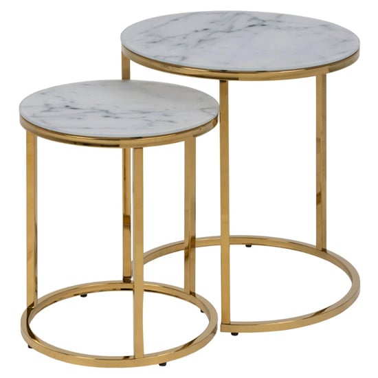 Arcata Round Marble Effect Glass Nest Of 2 Tables In White_1