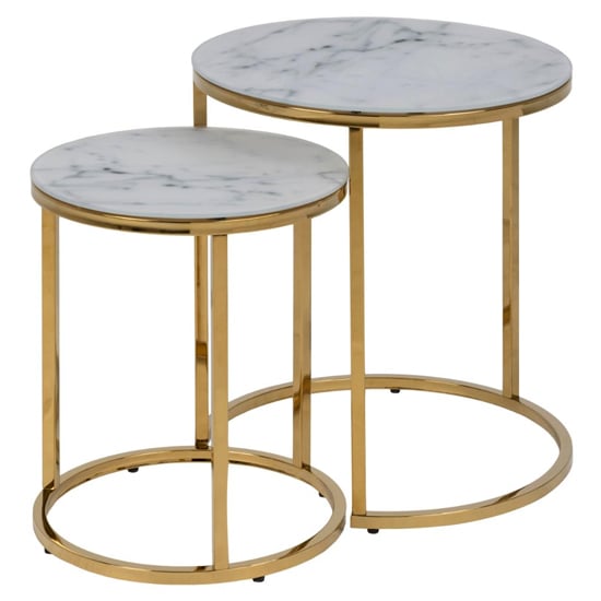 Read more about Arcata round marble effect glass nest of 2 tables in white