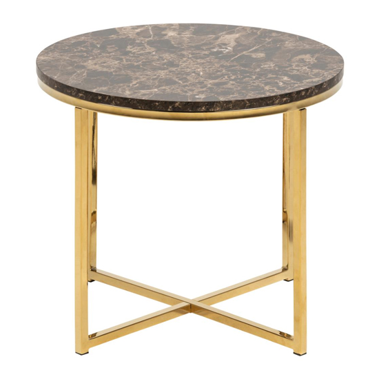 Arcata Round Marble Effect Glass Side Table In Matt Brown_2