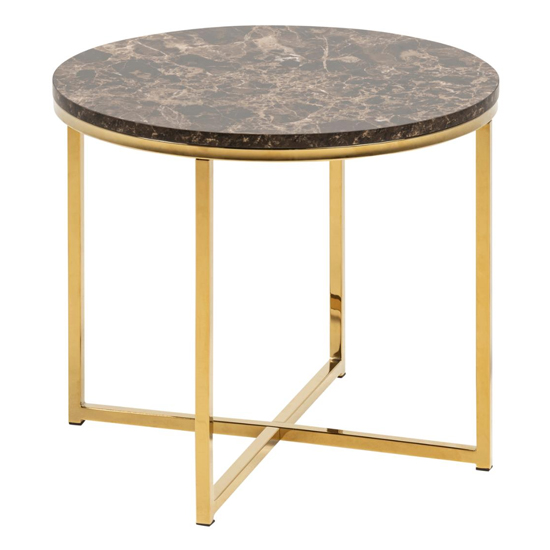 Arcata Round Marble Effect Glass Side Table In Matt Brown