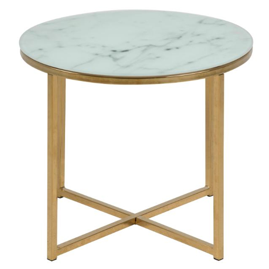 Arcata Round Marble Effect Glass Top Side Table In White_2