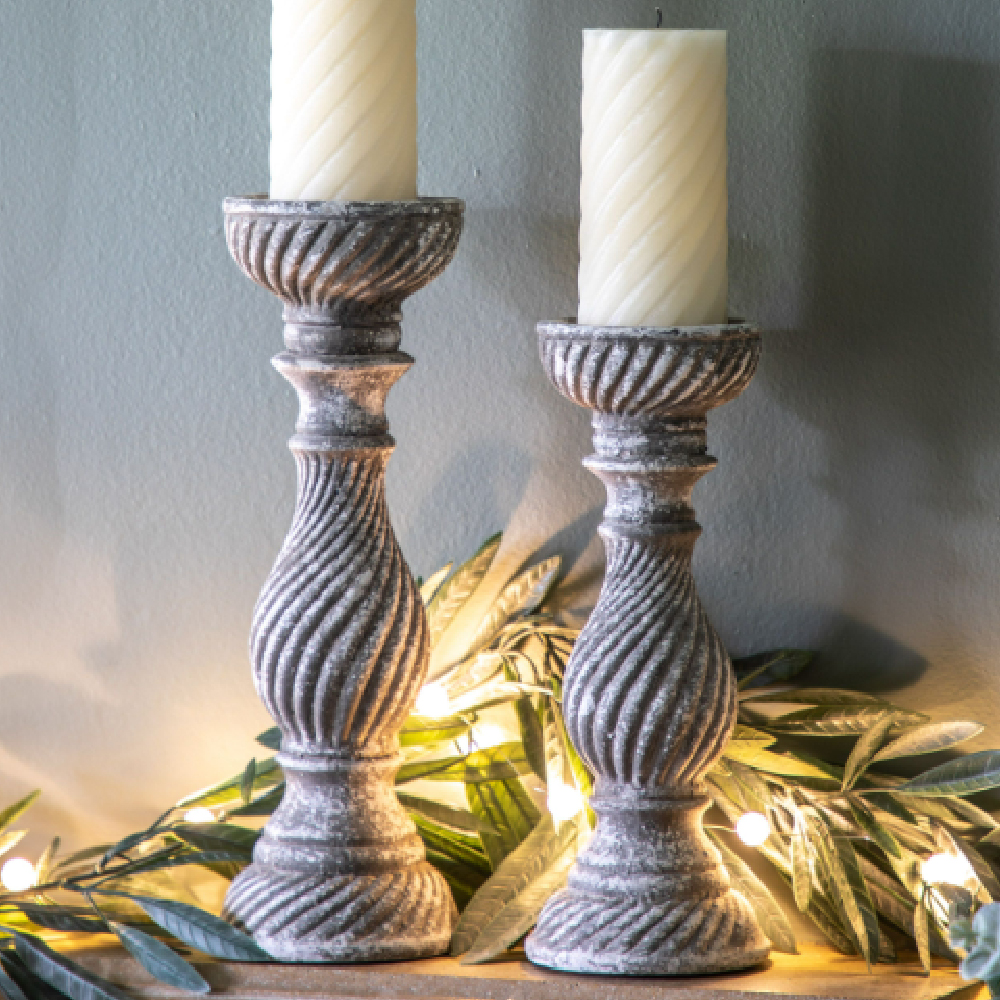 Arcata Small Polyresin Aged Candle Holder In Grey