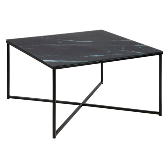 Product photograph of Arcata Square Marble Effect Glass Coffee Table In Black from Furniture in Fashion