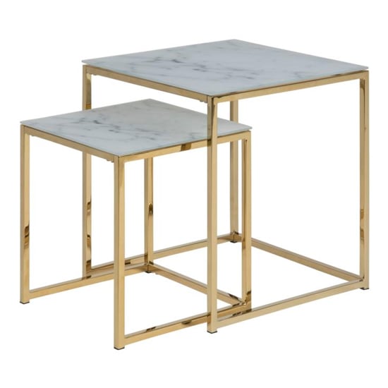 Read more about Arcata square marble effect glass nest of 2 tables in white