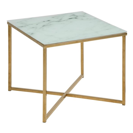 Arcata Square Marble Effect Glass Top Side Table In White