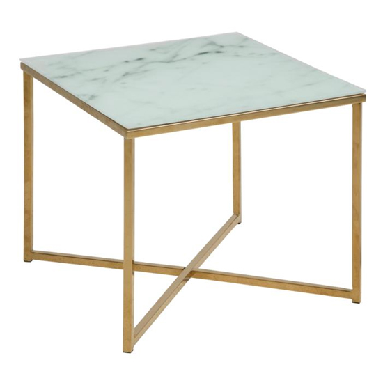 Read more about Arcata square marble effect glass top side table in white