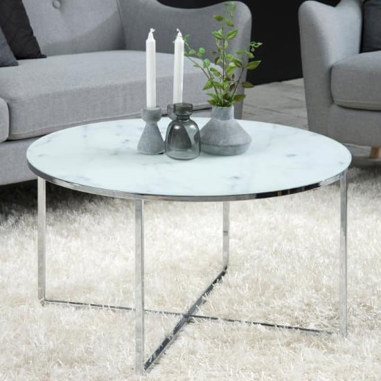 Read more about Arcata white marble effect glass coffee table with chrome legs