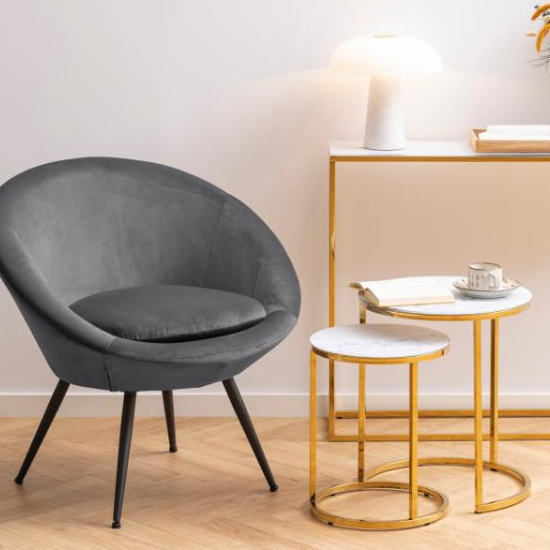 Arcata White Marble Glass Nest Of 2 Table Round With Gold Frame