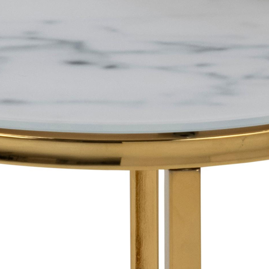 Arcata White Marble Glass Nest Of 2 Table Round With Gold Frame