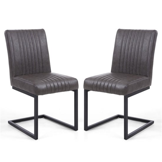 Read more about Aboba grey leather dining chairs with metal legs in pair