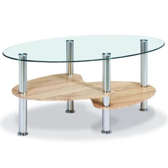 Archet Clear Glass Coffee Table With Natural Shelves