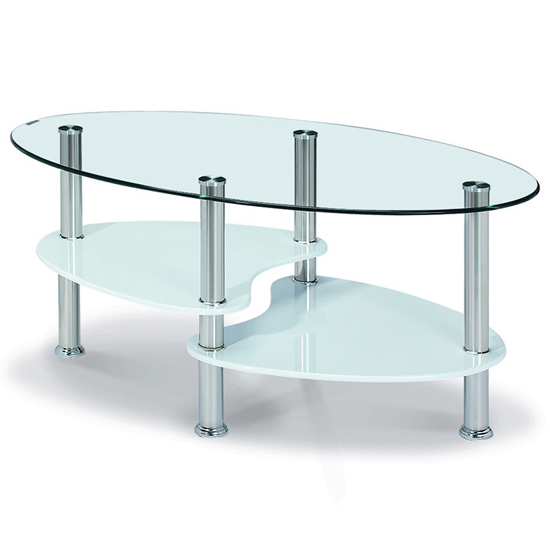 Archet Clear Glass Coffee Table With White Gloss Shelves