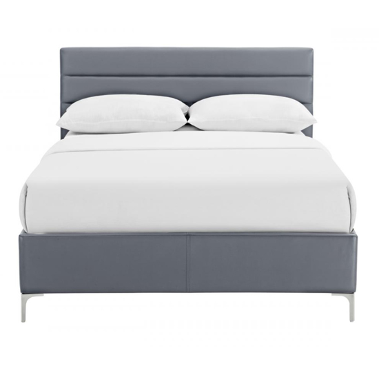 Agneza Faux Leather Double Bed In Grey With Chrome T Legs_2