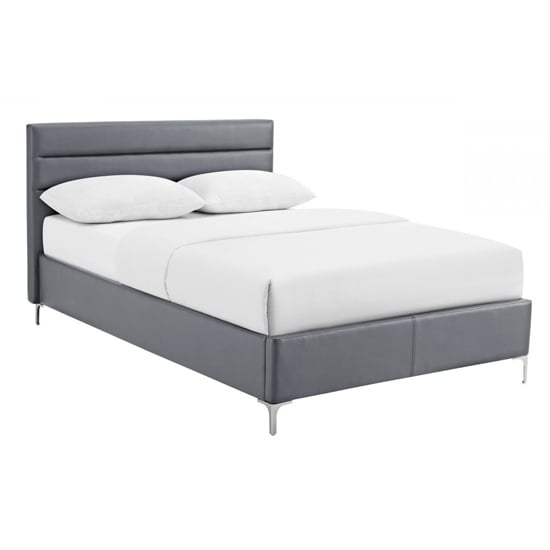 Agneza Faux Leather King Size Bed In Grey With Chrome T Legs