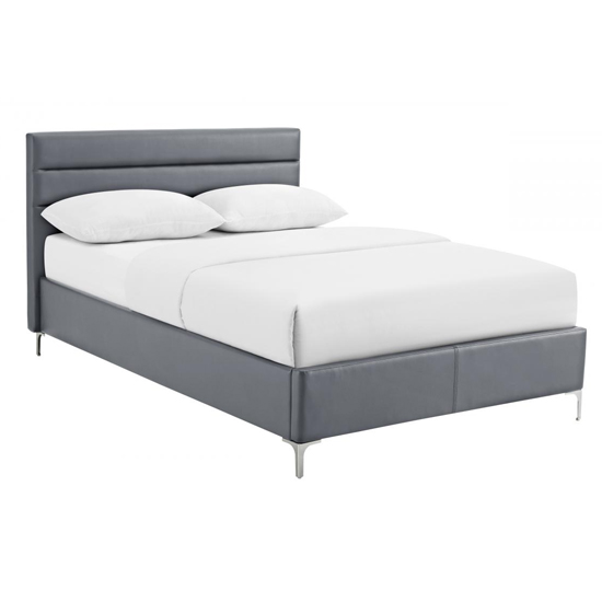 Agneza Faux Leather Single Bed In Grey