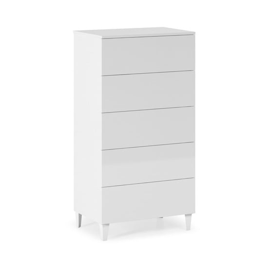 Adonia Wooden Chest Of Drawers In White With 5 Drawers Furniture in
