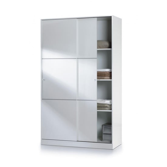 Arctic Wooden Sliding Wardrobe In White With Shelves