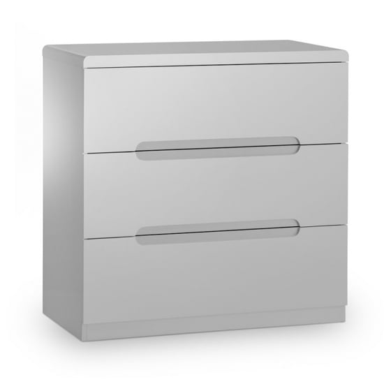 Photo of Magaly wooden chest of drawers in grey high gloss with 3 drawers