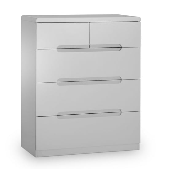 Photo of Magaly wooden chest of drawers in grey high gloss with 5 drawers