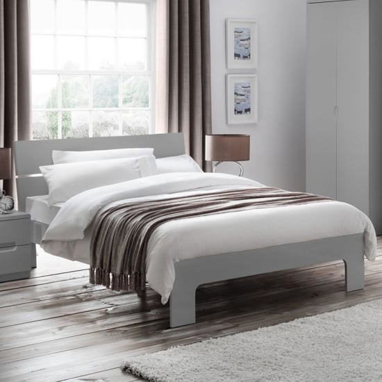 Photo of Magaly wooden double bed in grey high gloss