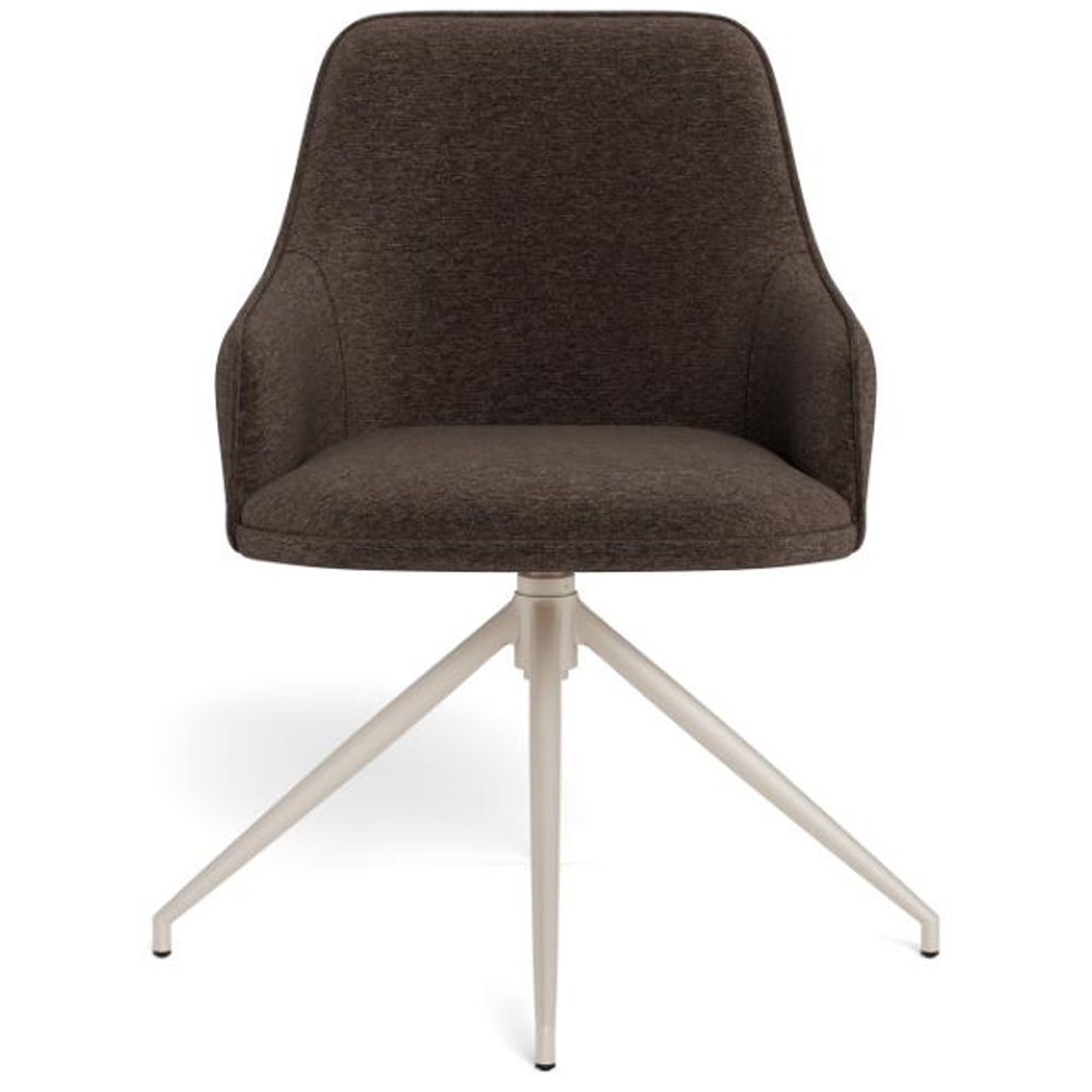 Arden Fabric Swivel Dining Chairs With Grey Legs in Pair - Brown
