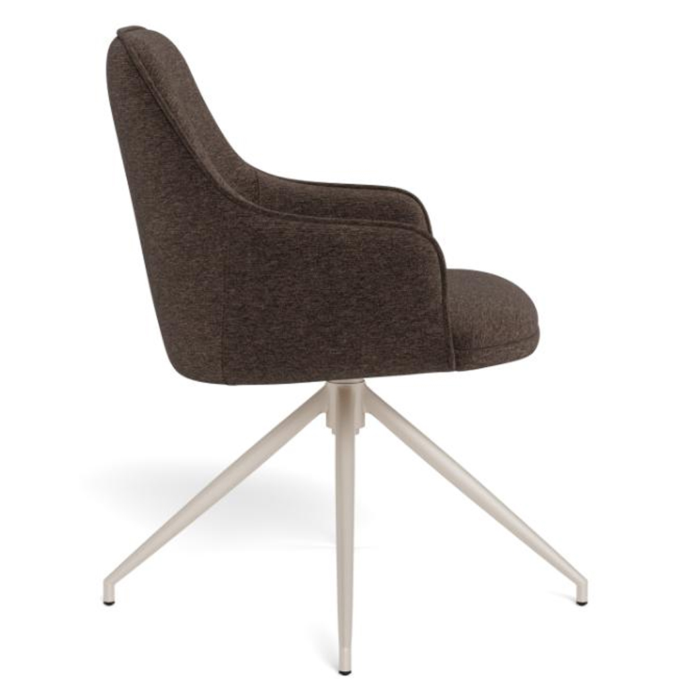 Arden Fabric Swivel Dining Chairs With Grey Legs in Pair - Brown
