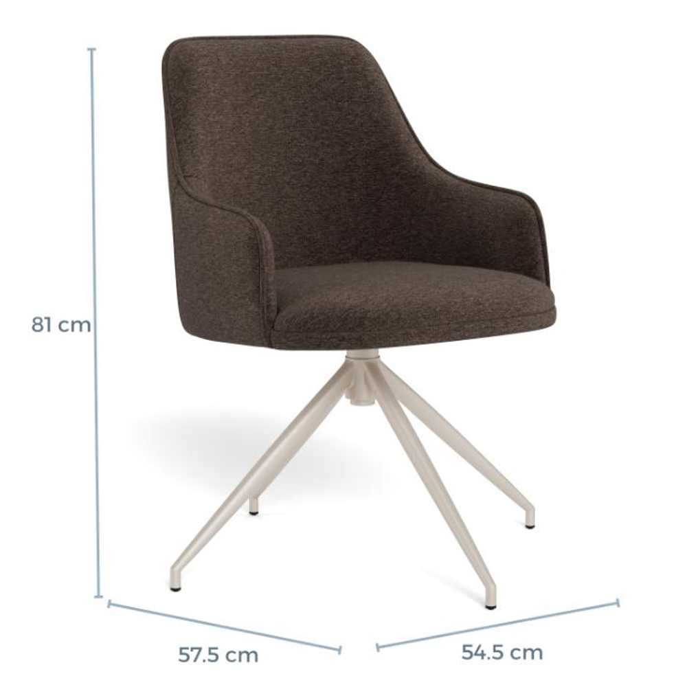 Arden Fabric Swivel Dining Chairs With Grey Legs in Pair - Brown