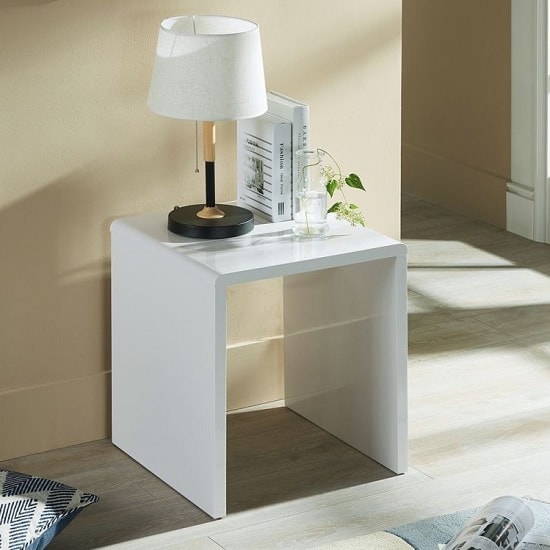 Arden Contemporary Lamp Table Square In White High Gloss thumbnail