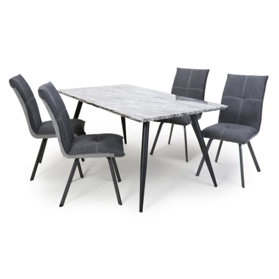 Ahvaz Marble Effect Dining Table With 4 Ansan Grey Chairs_1