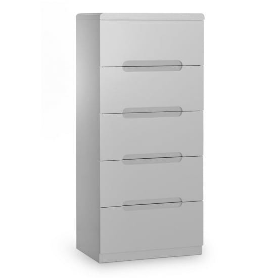 Magaly Narrow Chest Of Drawers In Grey High Gloss With 5 Drawers