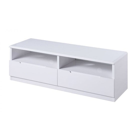 Magaly Modern TV Stand In White High Gloss With 2 Drawers_2